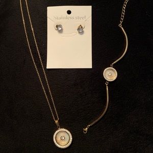 Stainless steel necklace earrings and bracelet